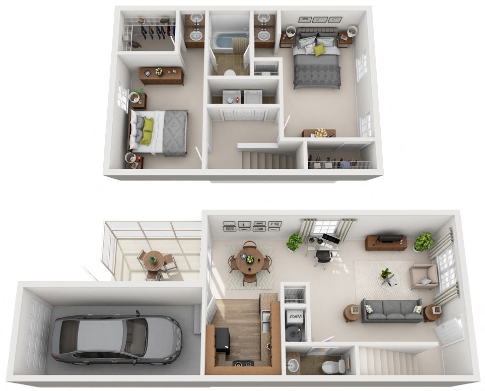 Floor plan for 2 beds, 1.5 baths, 1100 sqft